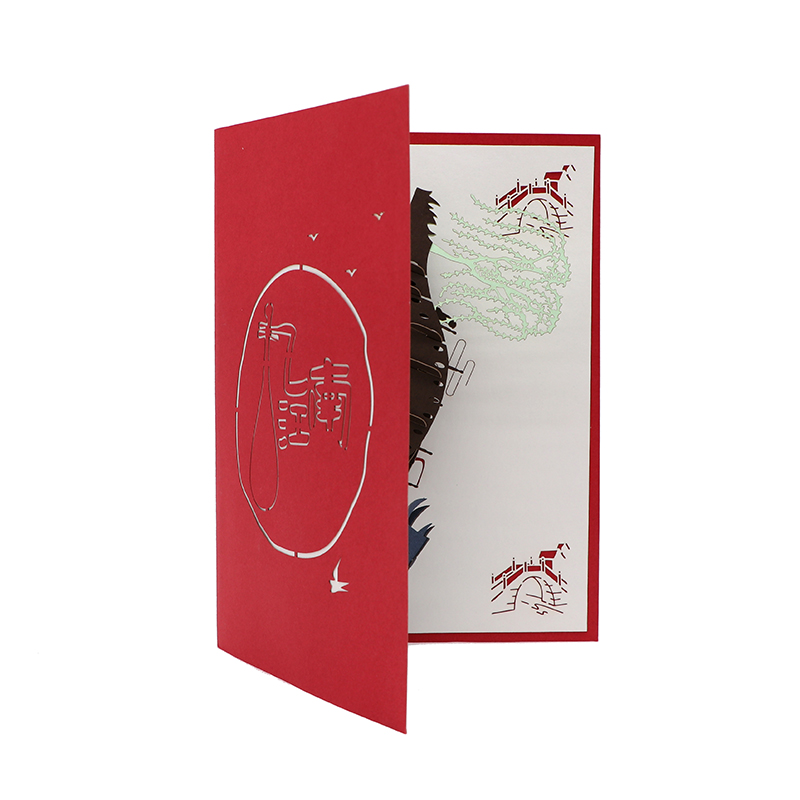 3d立體賀卡定制中國風(fēng)鏤空手工賀卡江南水鄉(xiāng)定制批發(fā)