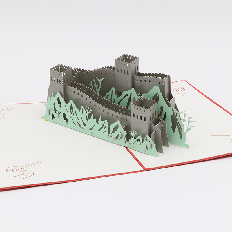 3d立體紙雕賀卡鏤空手工建筑模型賀卡長(zhǎng)城節(jié)日賀卡定制批發(fā)