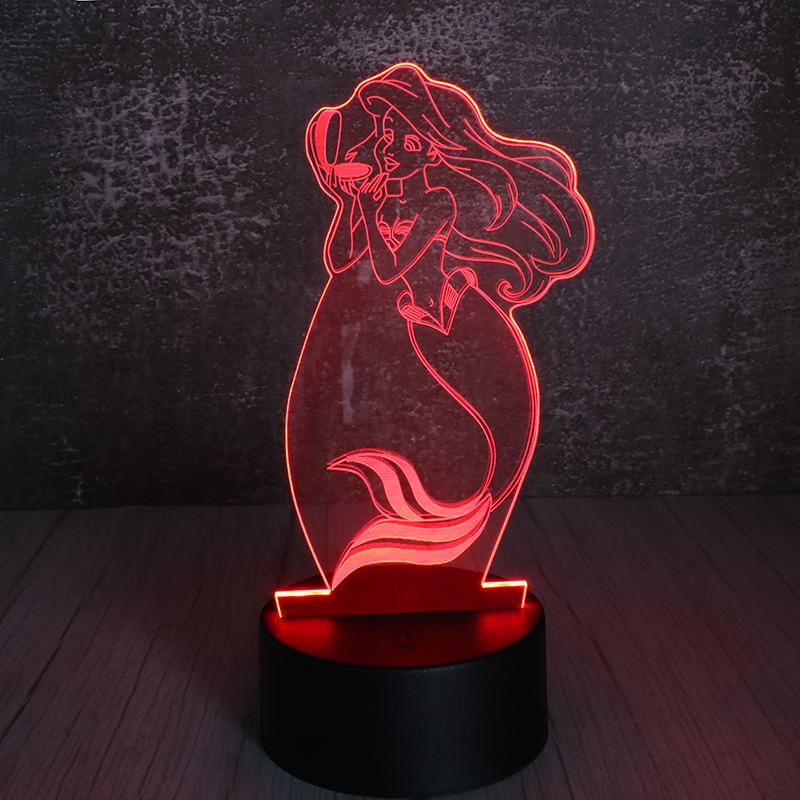 3d亞克力小夜燈創(chuàng)意七彩立體小夜燈美人魚小夜燈定制批發(fā)